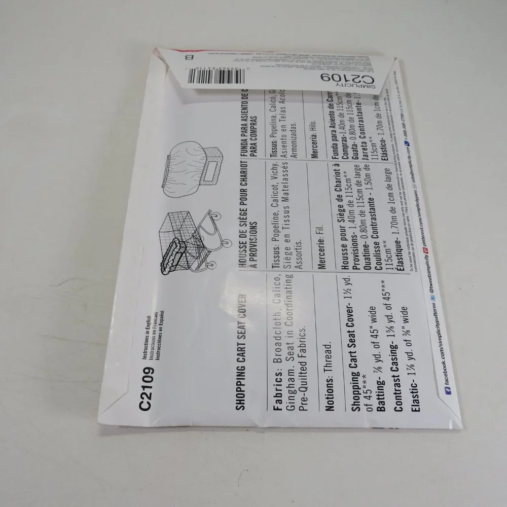 Simplicity C2109 Shopping Cart Cover Walmart Exclusive one size UNCUT